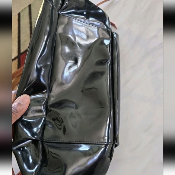VTG Dooney & Bourke Satchel Handbag Patent Leather Black Nina Large Y2k - Picture 8 of 14